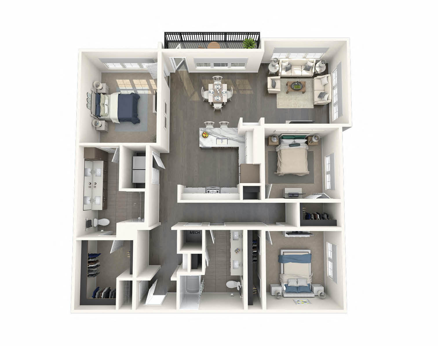 Floor plan for 3 beds, 2 baths, 1536 sqft